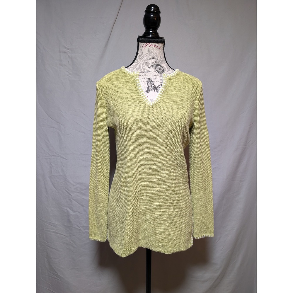 Liz Claiborne Women's‎ Bright Green Textured Knit Sweater Whipstitch Trim Small